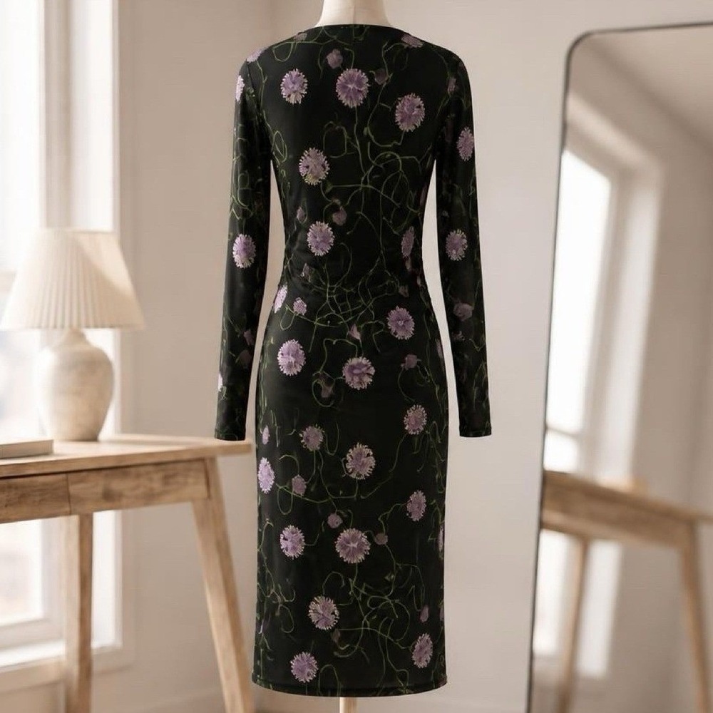 Stella McCartney Ruched Waist Twisted Floral Mesh Dress Black Size XS, Size Med - Picture 17 of 17